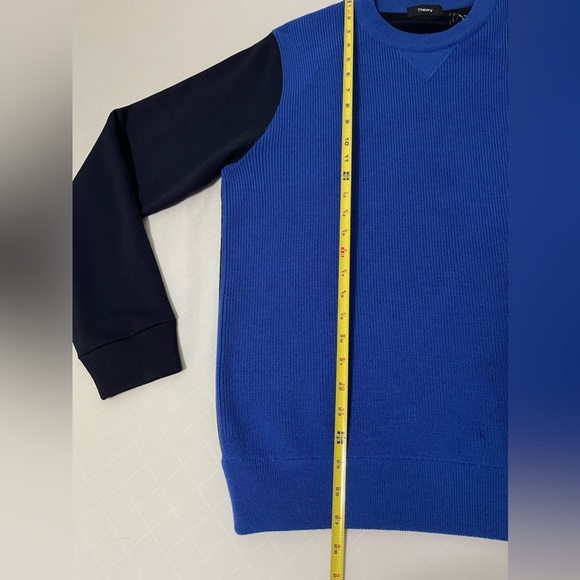 Men’s Theory Combo Knit Sweater Merino Wool Ribbed M Black Blue - Picture 2 of 7